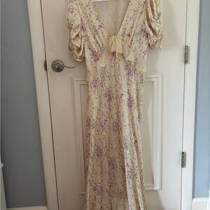 LoveShackFancy Cream Satin Maxi Dress